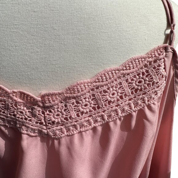 Pink Chiffon Romper Crochet Trim Adjustable Strap Bishop Sleeve XL - Picture 4 of 14